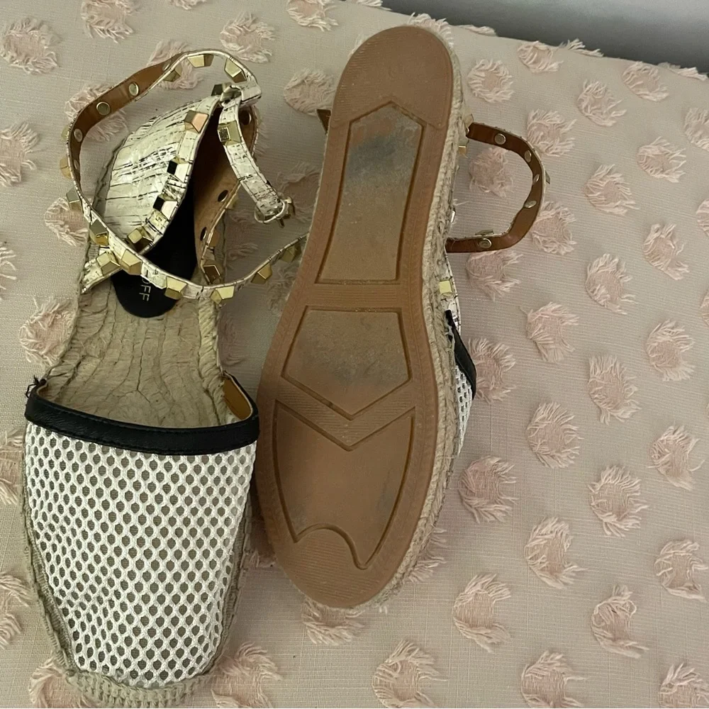 Rebecca Minkoff Espadrille Wraparound Flats Studded white Black Size 6